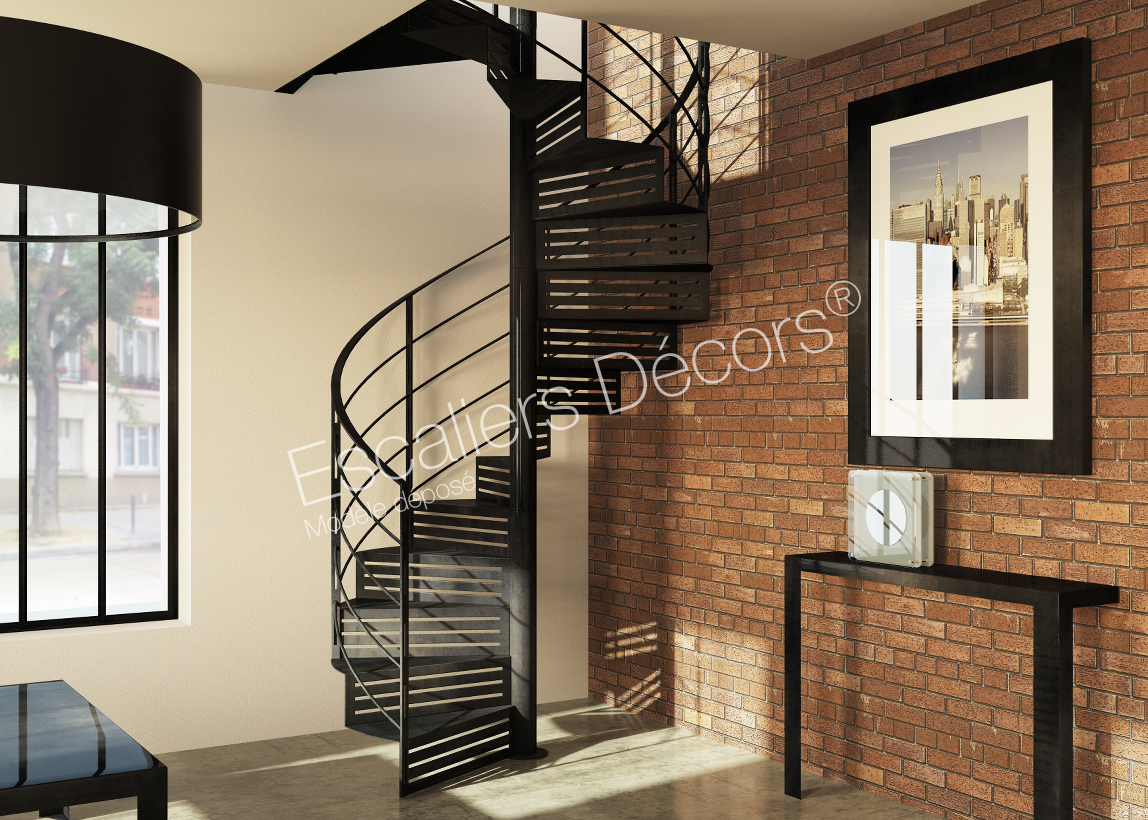 DH116 - SPIR'DÉCO® Graphique. Escalier hélicoïdal intérieur métallique au design industriel et vintage.